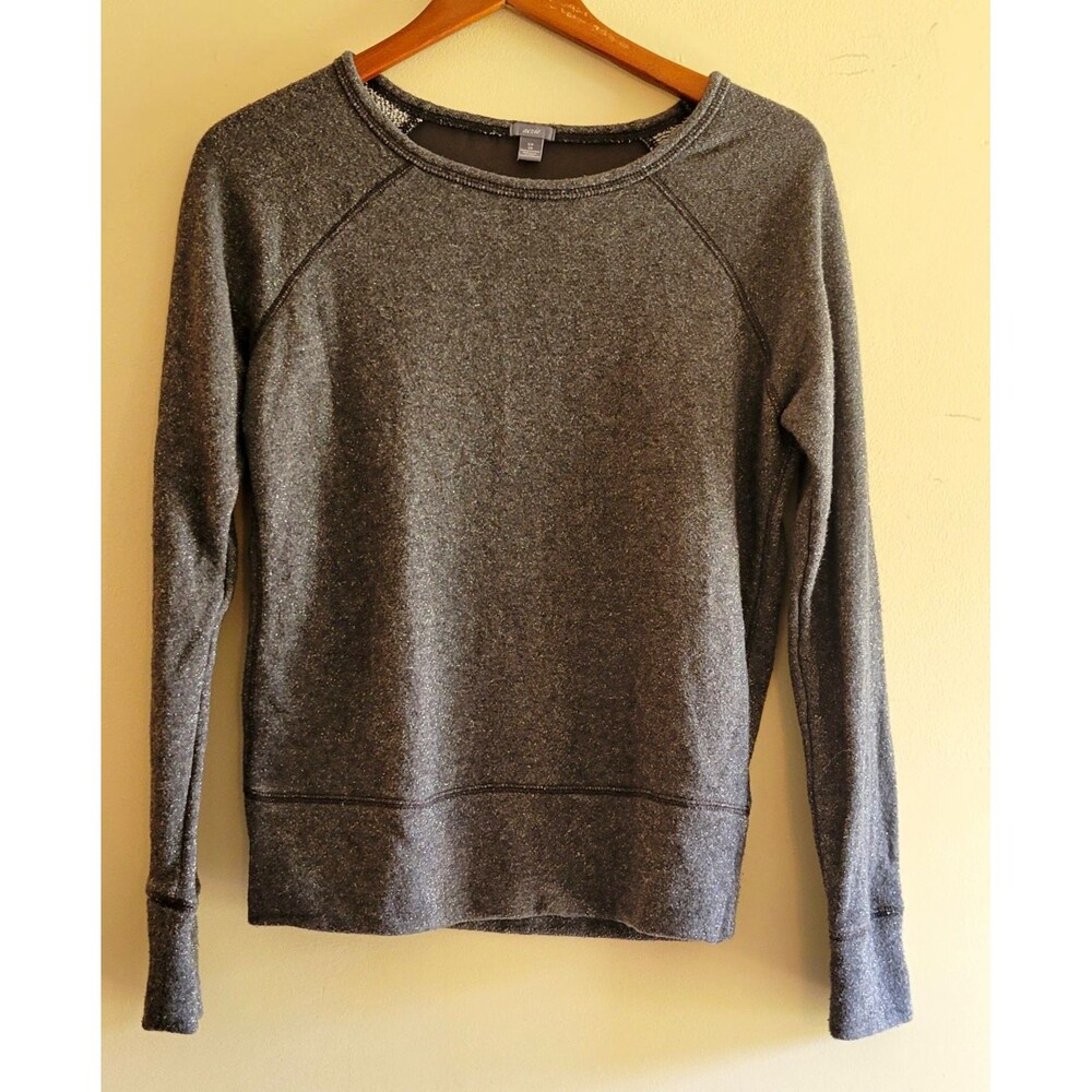 Aerie Women's S Knit Pullover Sweater Crewneck Raglan Long Sleeve Gray Metallic